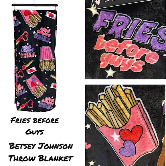 Betsey Johnson Fries before Guys Blanket Throw Galantine’s Valentine Day cozy 🍟 - Picture 1 of 7